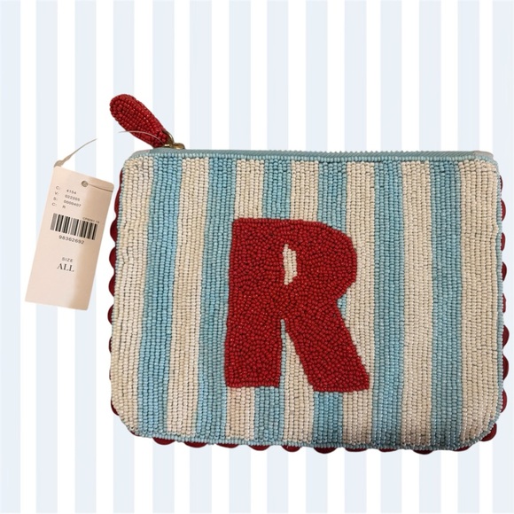 Anthropologie Handbags - NWT Anthropologie 2025 Beaded Striped Monogram Pouch Letter “R”